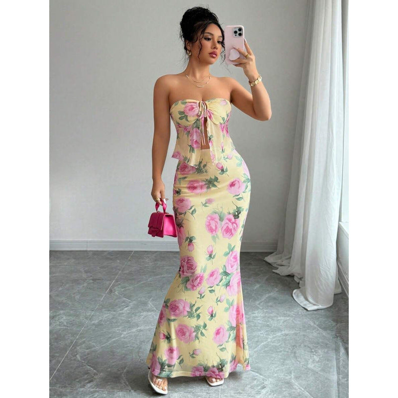Floral Print Sleeveless Mesh Dress