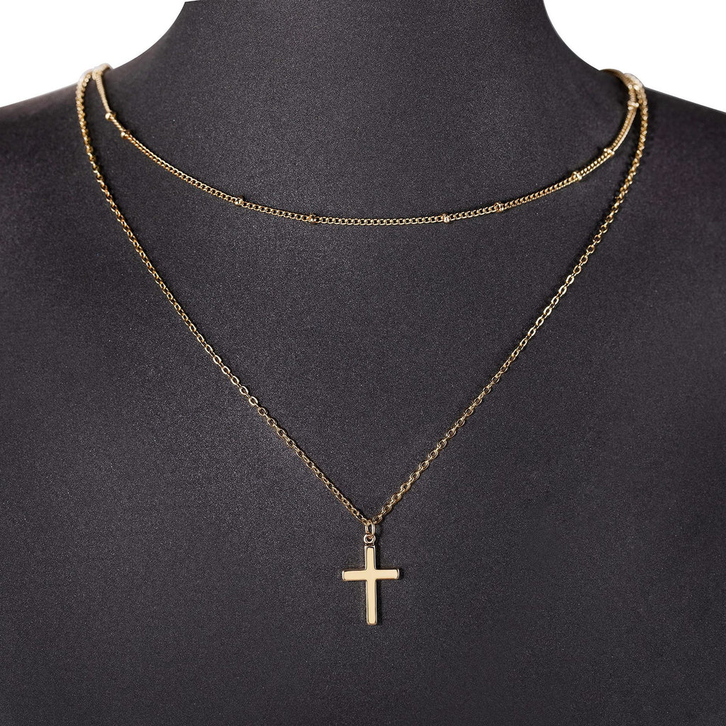 Stainless Steel Double Layer Cross Bead Necklace