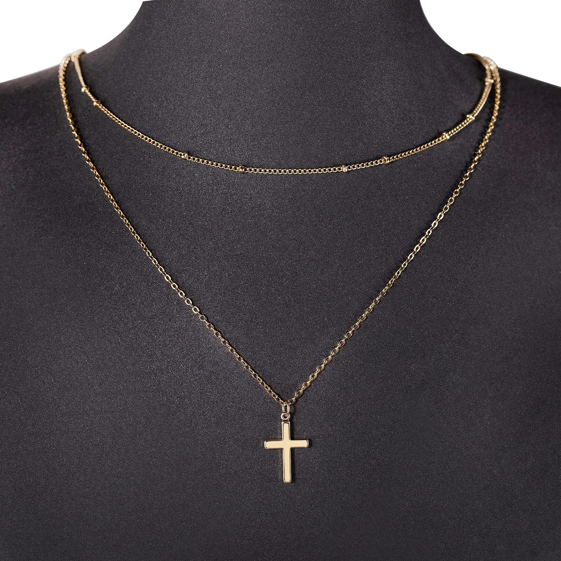 Stainless Steel Double Layer Cross Bead Necklace