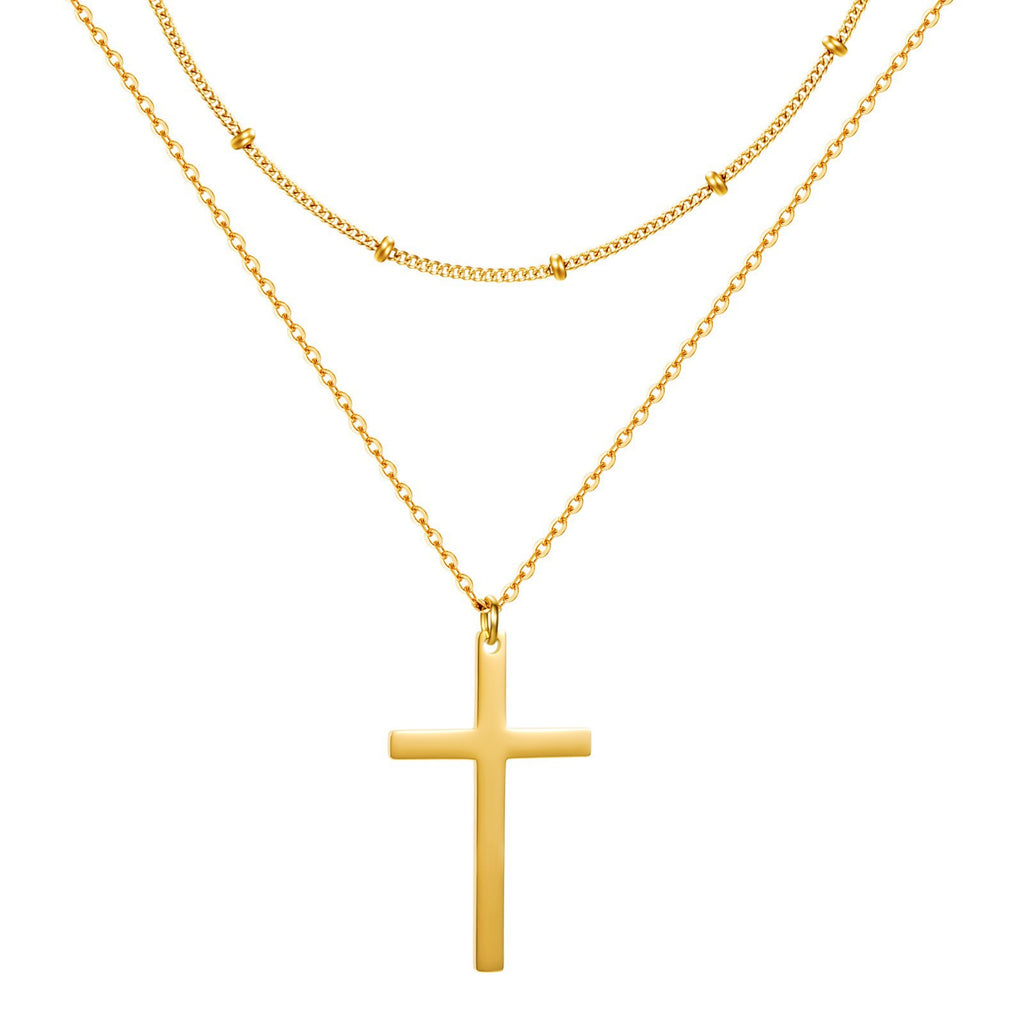 Stainless Steel Double Layer Cross Bead Necklace