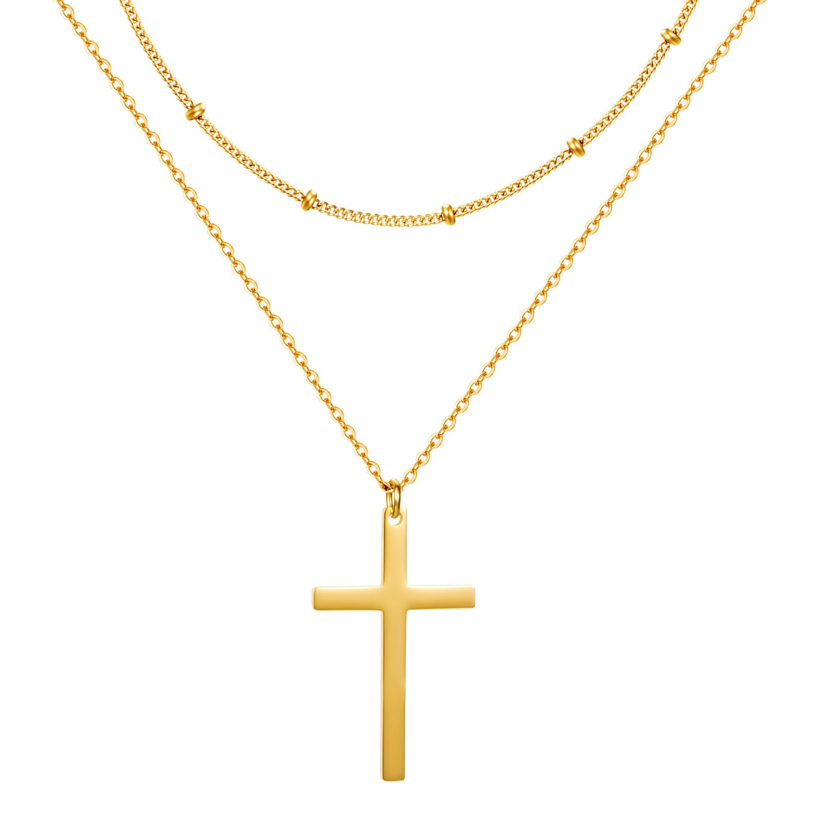 Stainless Steel Double Layer Cross Bead Necklace