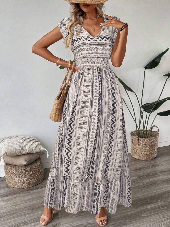 Womens Bohemian Floral Print Long Dress