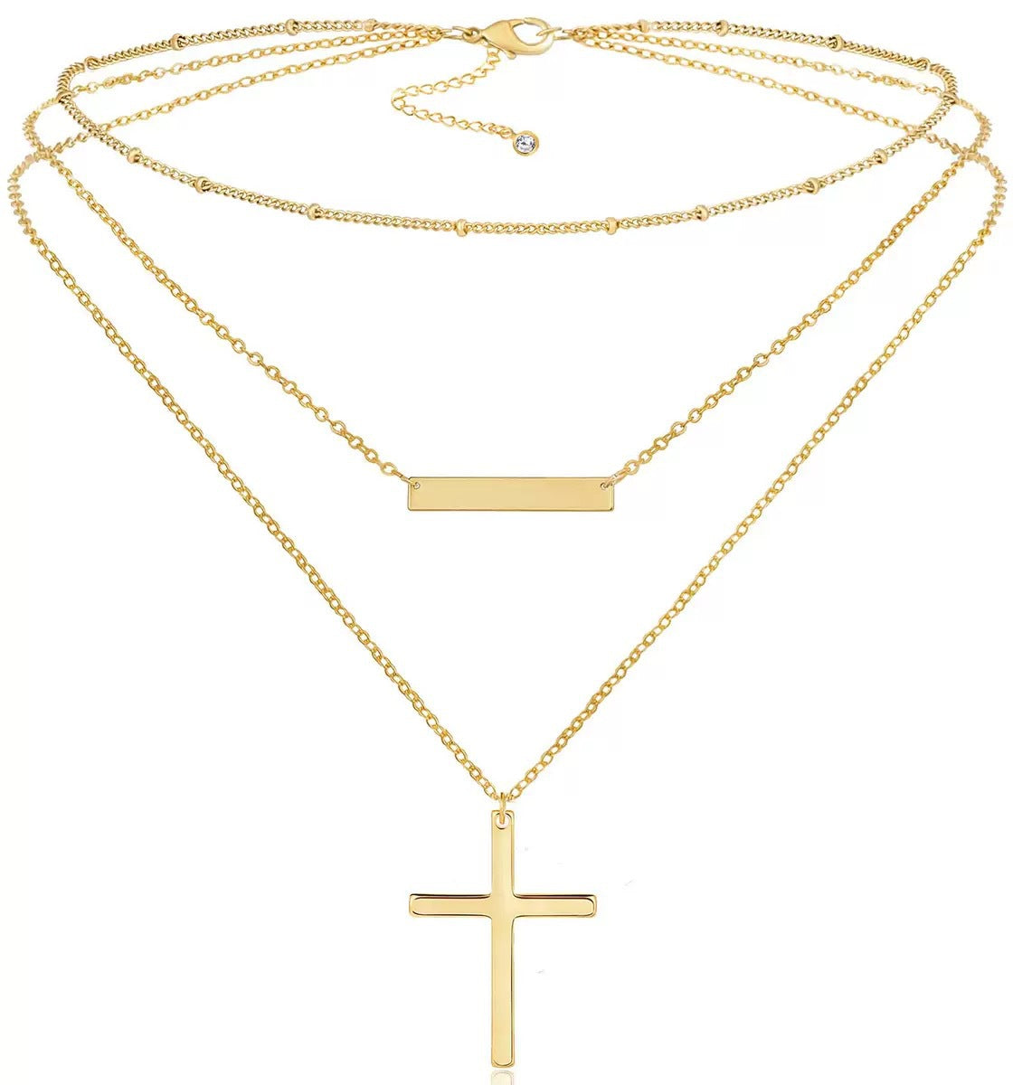 Stainless Steel Double Layer Cross Bead Necklace