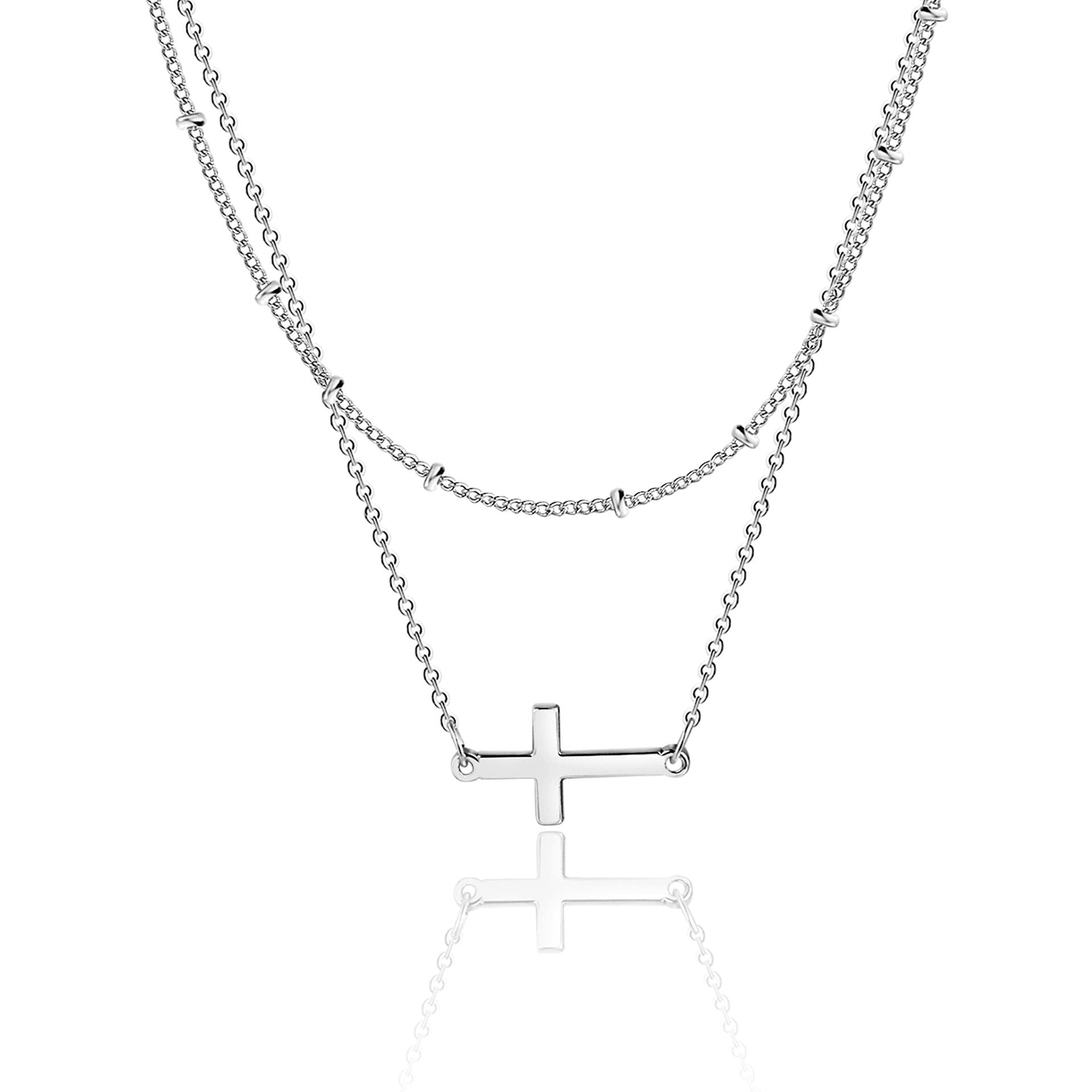 Stainless Steel Double Layer Cross Bead Necklace