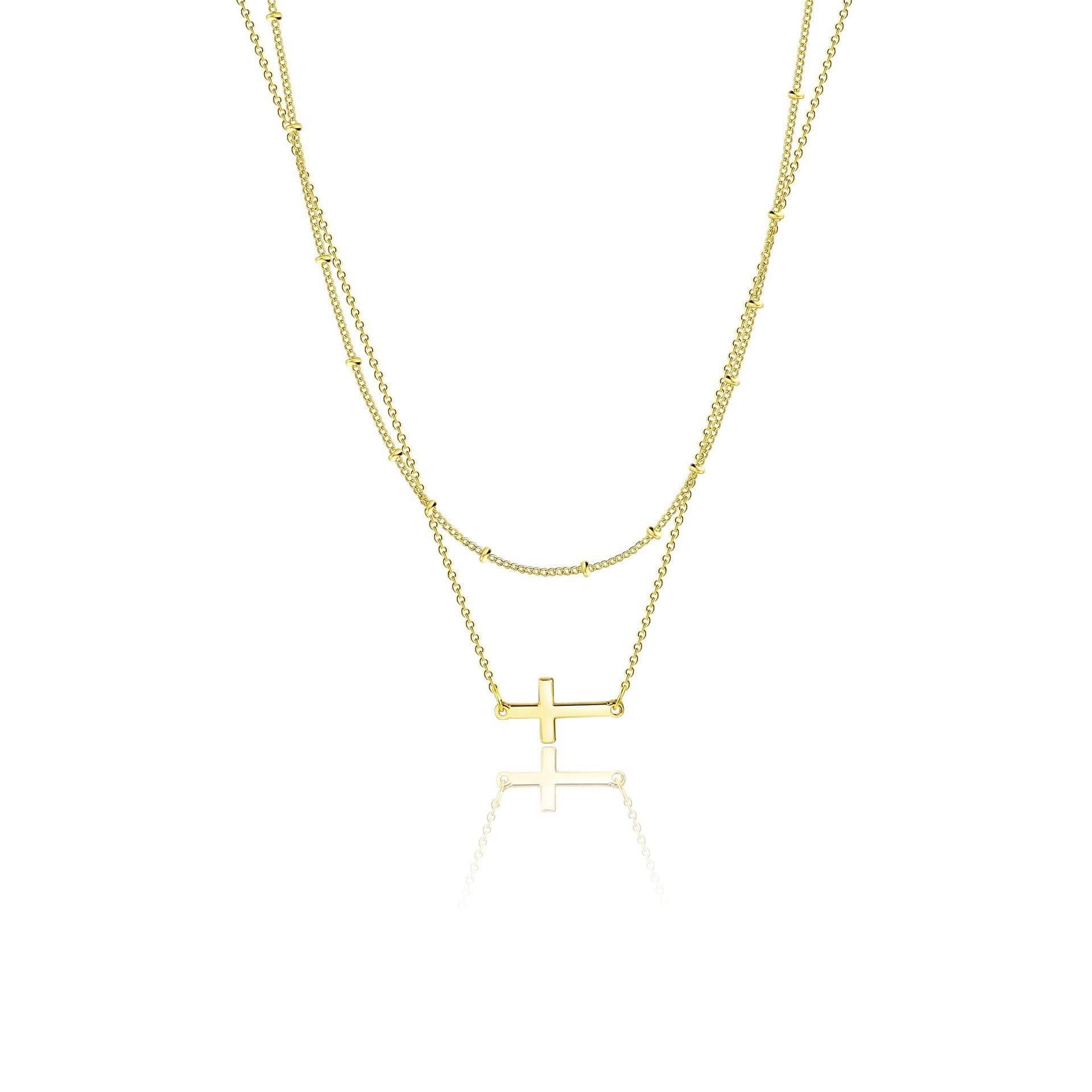 Stainless Steel Double Layer Cross Bead Necklace