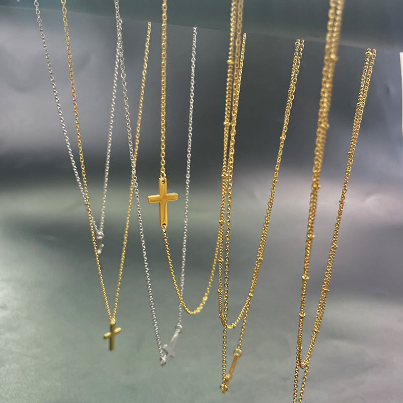 Stainless Steel Double Layer Cross Bead Necklace