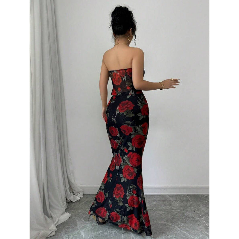 Floral Print Sleeveless Mesh Dress