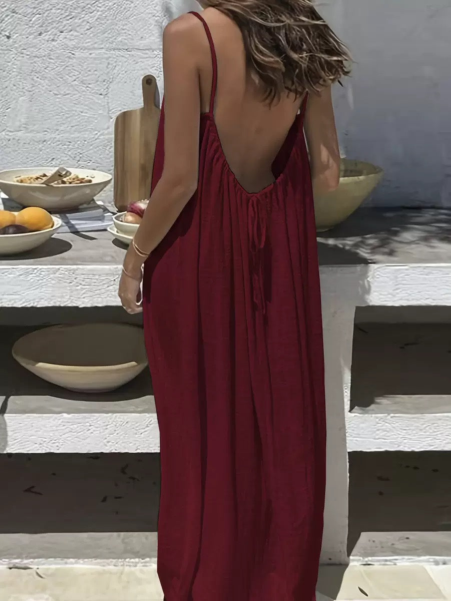 Women's Backless Tie-Neck Maxi Dress