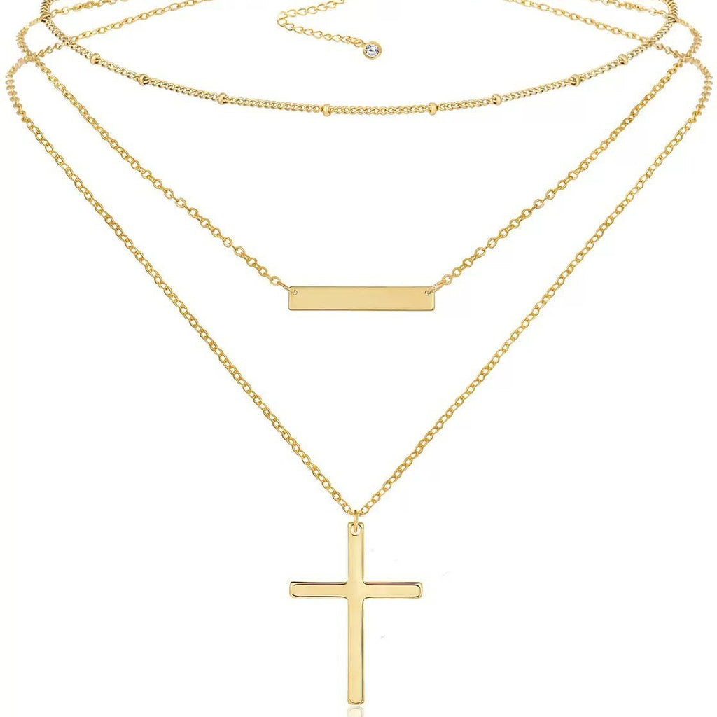 Stainless Steel Double Layer Cross Bead Necklace