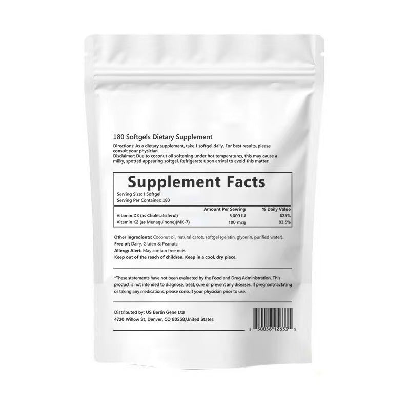 Vitamin D3+K2 Soft Capsules 180 Count