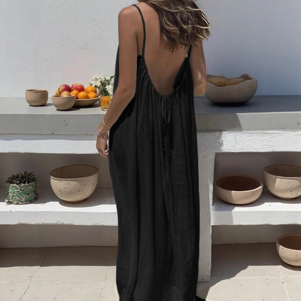 Women's Backless Tie-Neck Maxi Dress