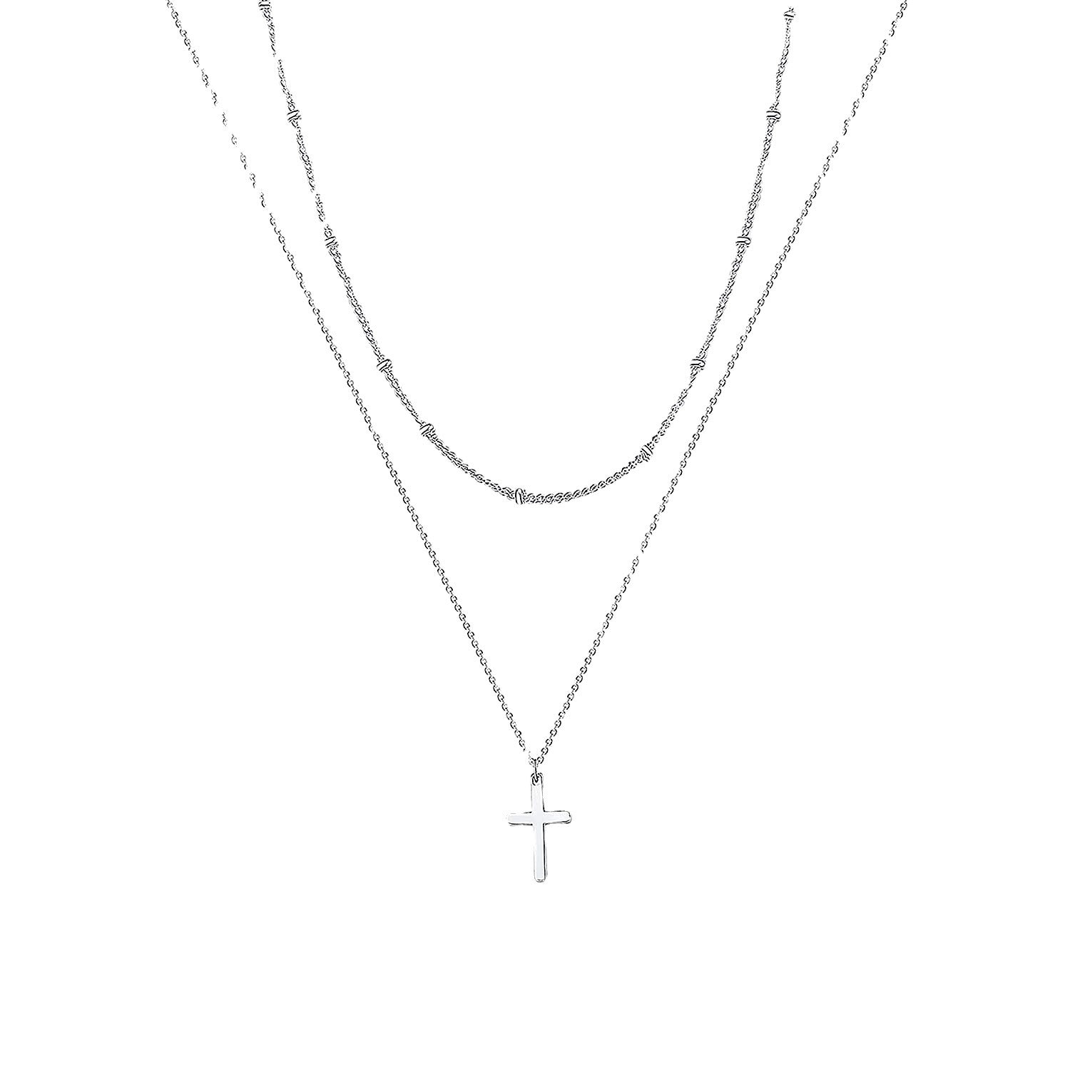 Stainless Steel Double Layer Cross Bead Necklace