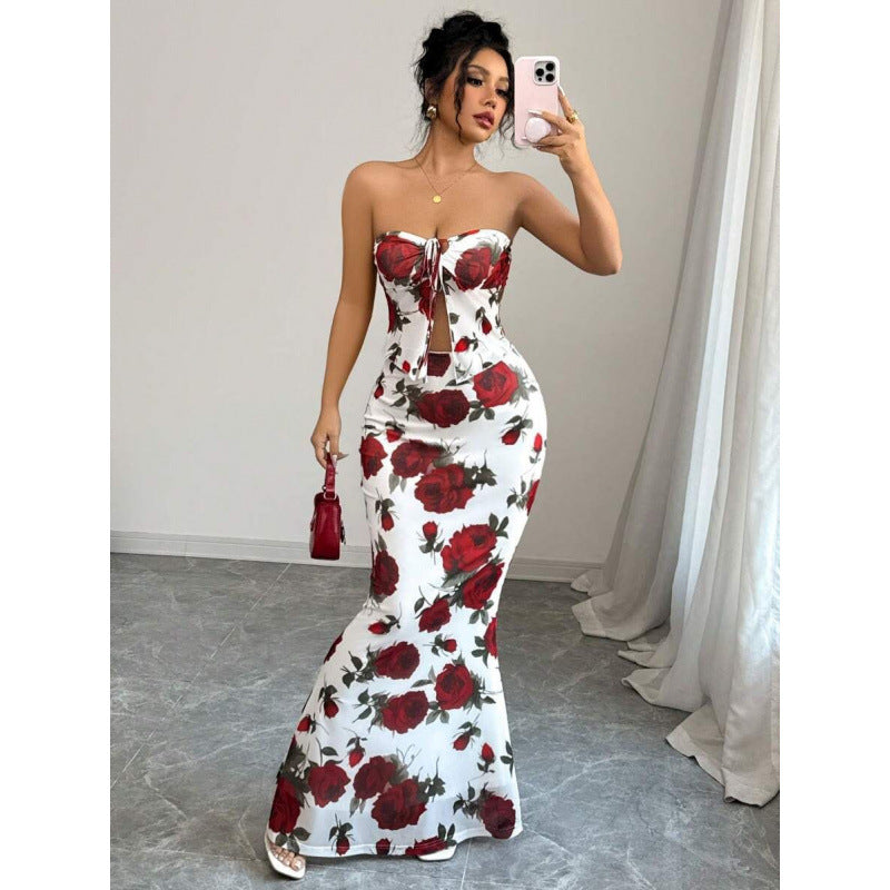 Floral Print Sleeveless Mesh Dress