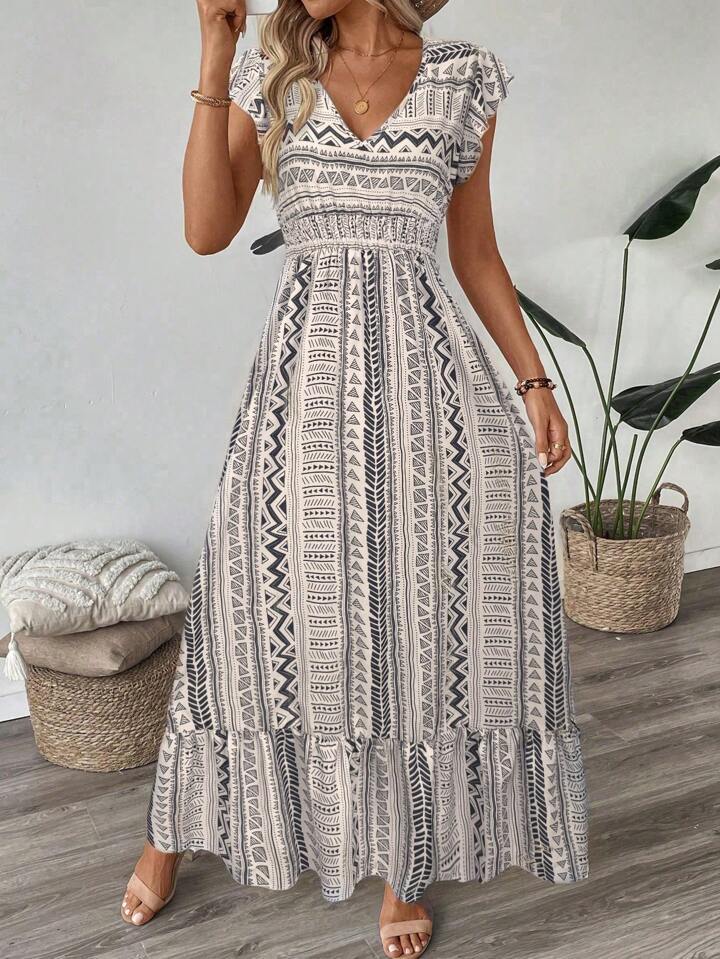 Womens Bohemian Floral Print Long Dress